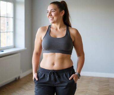 Smiling woman looking confident and healthy after weight loss success.
